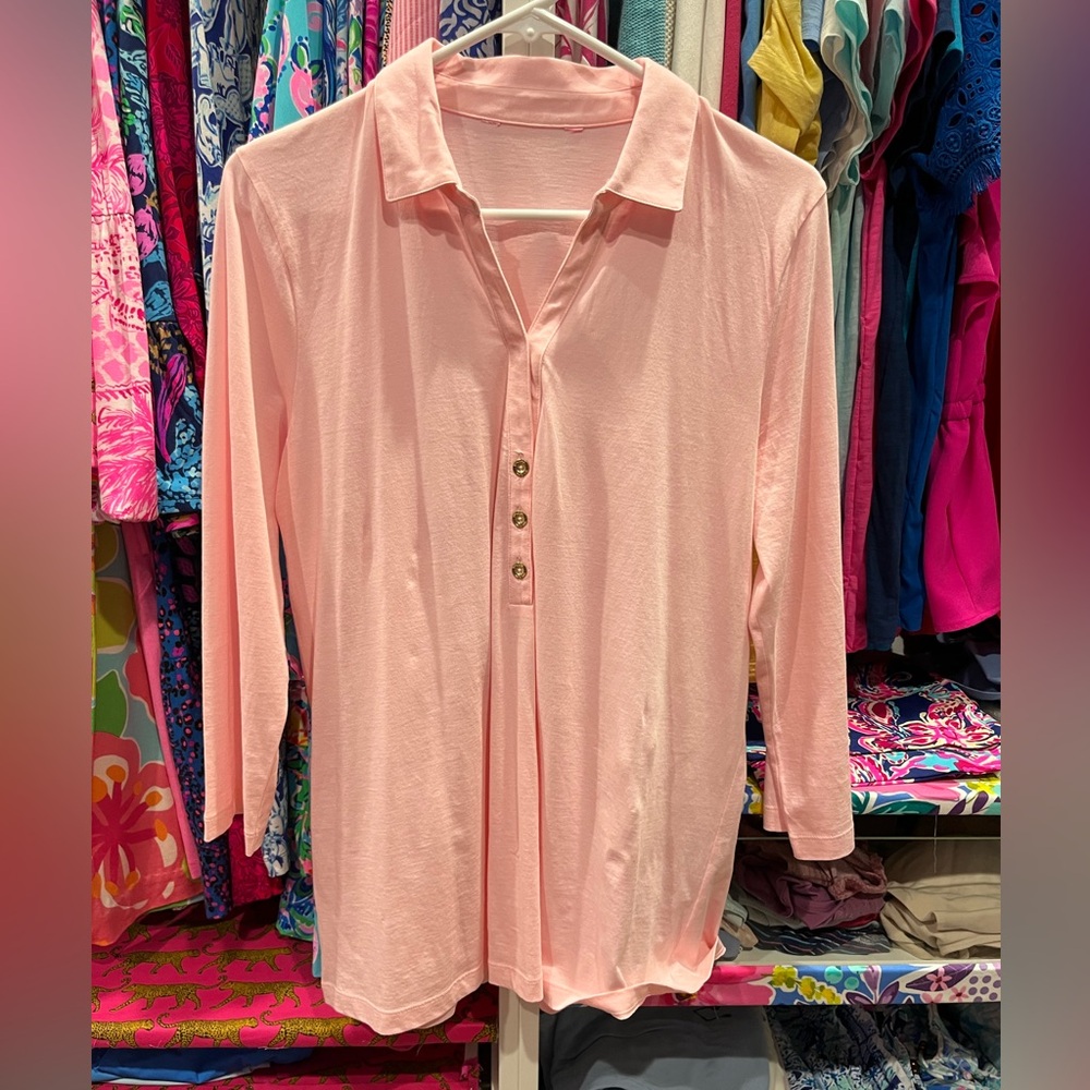 Lilly light pink henley shirt-size large.